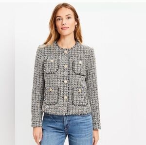 Loft - Metallic Tweed Fringe Collarless Blazer